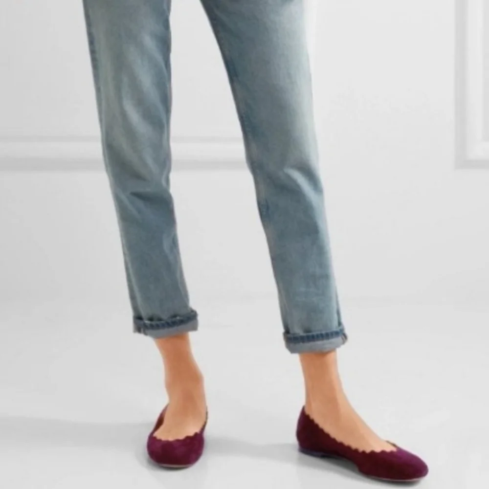 Chloe | Lauren Suede Scalloped Burgundy‎ Suede Flats 7.5
